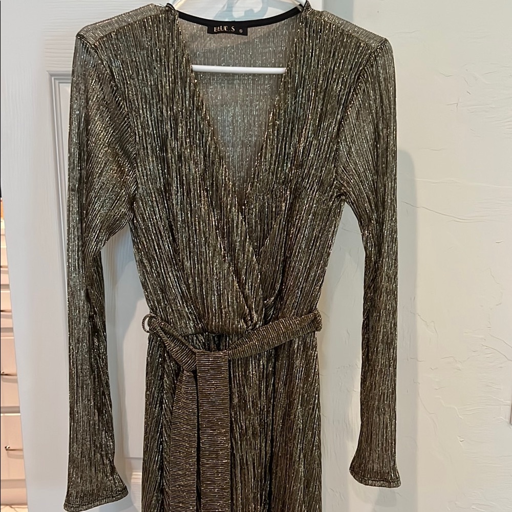 Gold Long Sleeve Wrap Dress